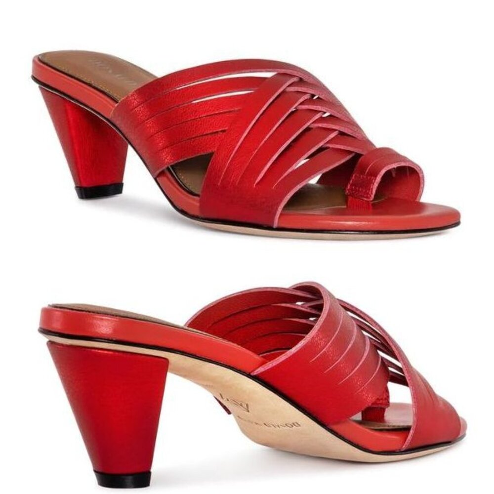 DONALD PLINER Alannis Slide Toe Ring Sandals Size 6 Tomato Red Leather NEW